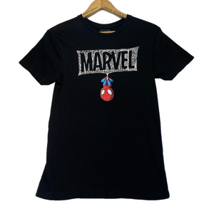 MARVEL SPIDERMAN TEE TURTLE SHIRT WOMENS BLACK SHORT SLEEVE CREW SUPERHERO SMALL